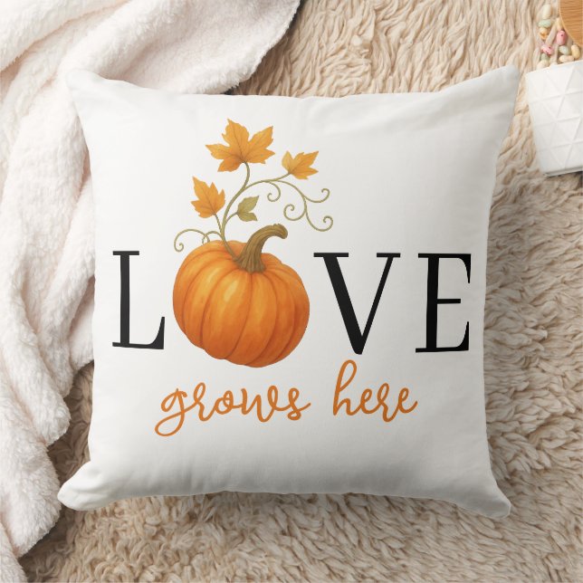 LOVE Grows Here | Pumpkin Lettering Autumn  Cushion (Blanket)