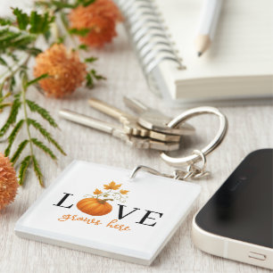 LOVE Grows Here   Pumpkin Lettering Autumn  Key Ring