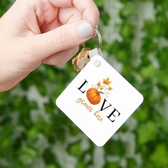 LOVE Grows Here | Pumpkin Lettering Autumn  Key Ring (Hand)