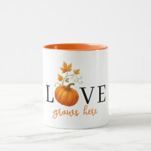 LOVE Grows Here Pumpkin Lettering Autumn Mug