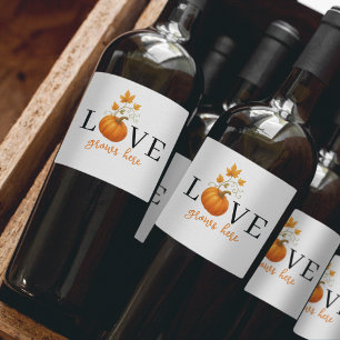 LOVE Grows Here   Pumpkin Lettering Autumn  Wine Label