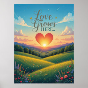 Love Grows Here Romantic Heart Art  Poster