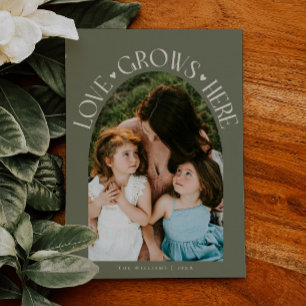 Love Grows Here Sage Green Arch Valentines Day Holiday Card