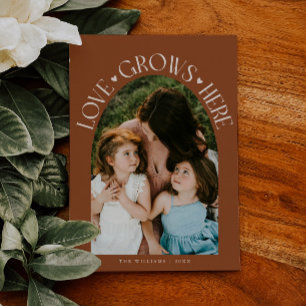 Love Grows Here Terracotta Arch Valentines Day Holiday Card