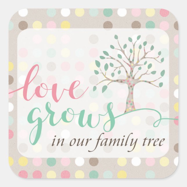Love Grows In Our Family Tree Baby Shower Party Square Sticker (Front)