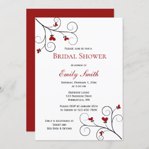 Love Grows Red Hearts Bridal Shower Invitation