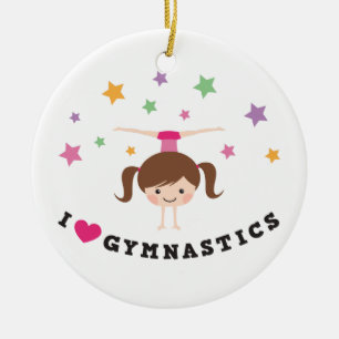 Love gymnastics cartoon girl brown hair handstand ceramic tree decoration