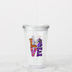 LOVE Halloween Design with Black Witch Cat Acrylic Tumbler