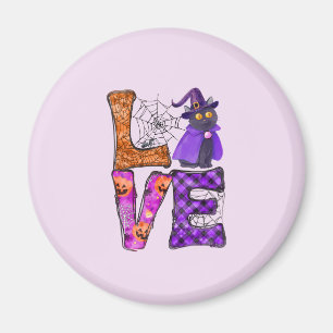 LOVE Halloween Design with Black Witch Cat Magnet