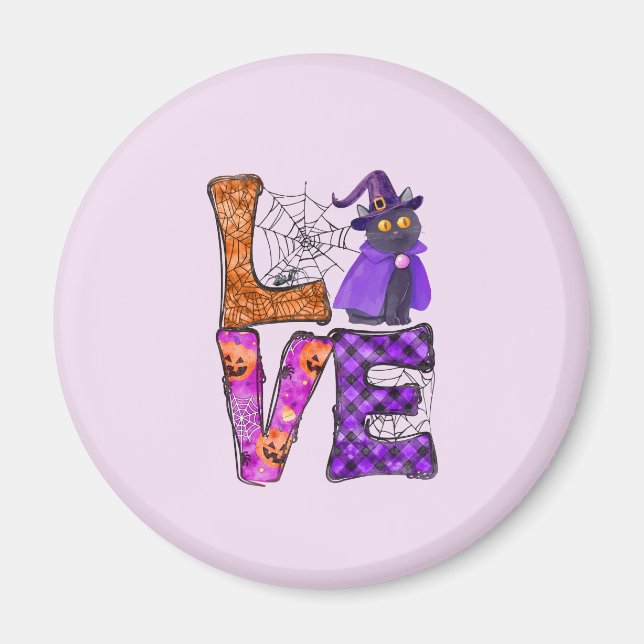 LOVE Halloween Design with Black Witch Cat Magnet (Front)