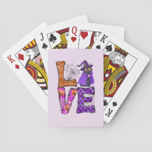 LOVE Halloween Design with Black Witch Cat Playing Cards