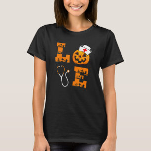 Love Halloween Nurse Pumpkin Costume Stethoscope T-Shirt