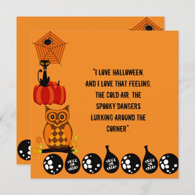 Love Halloween Quote Spooky Owl Pumpkin Card (Front/Back)