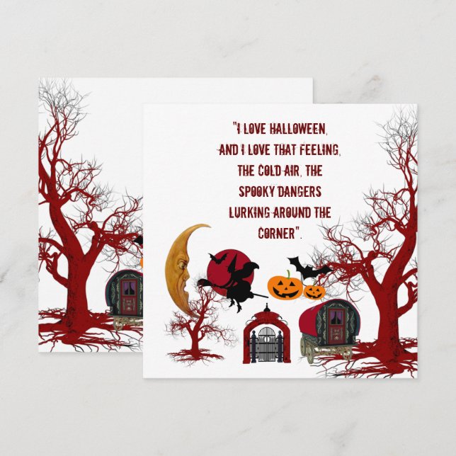 Love Halloween Quote Spooky Witch Wagon Card (Front/Back)