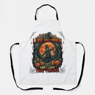 Love Halloween Skeleton Scarecrow Full Moon Pumpki Apron