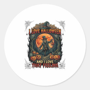 Love Halloween Skeleton Scarecrow Full Moon Pumpki Classic Round Sticker