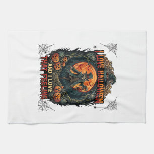 Love Halloween Skeleton Scarecrow Full Moon Pumpki Tea Towel