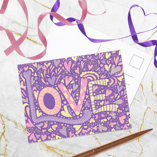 LOVE Hand Drawn Doodle Colourful Typography  Postcard