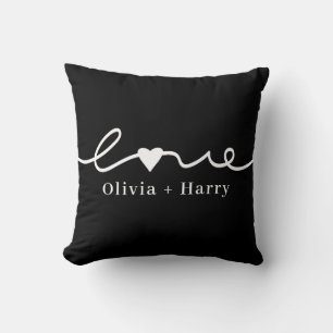 Love Hand Drawn Modern Minimalist Black White Cushion