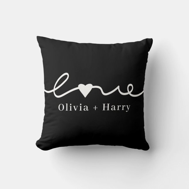 Love Hand Drawn Modern Minimalist Black White Cushion (Front)