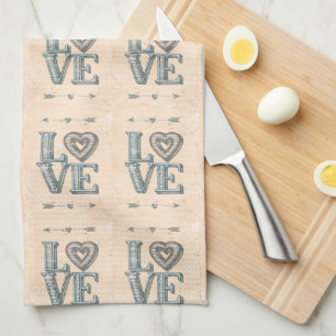 LOVE, hand drawn with arrows and heart - kitchen Tea Towel