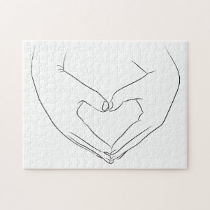 Love Hand Heart Line Art Drawing Cute Modern Jigsaw Puzzle