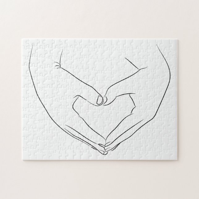 Love Hand Heart Line Art Drawing Cute Modern Jigsaw Puzzle (Horizontal)