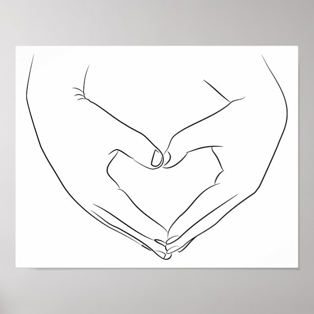 Love Hand Heart Line Art Drawing Cute Modern Poster (Front)