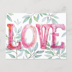 Love Hand Painted Floral Valentines Day watercolor Holiday Postcard