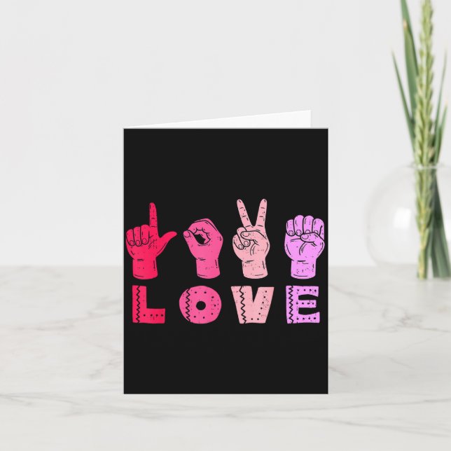 Love Hand Sign Language Asl Valentines Day Men Wom Card (Front)