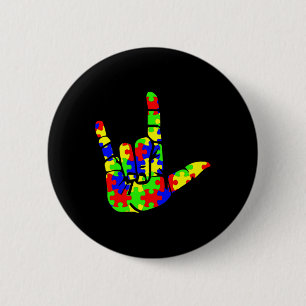 Love Hand Sign Language Puzzle Autism Awareness Su 6 Cm Round Badge