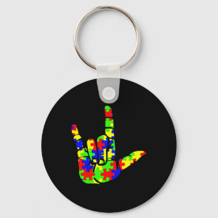 Love Hand Sign Language Puzzle Autism Awareness Su Key Ring