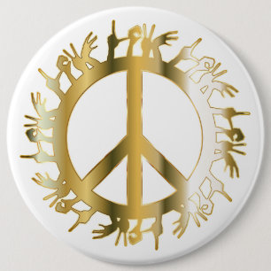 LOVE HANDS PEACE SIGN 6 CM ROUND BADGE