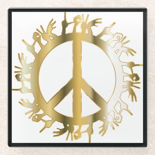 LOVE HANDS PEACE SIGN GLASS COASTER (Front)
