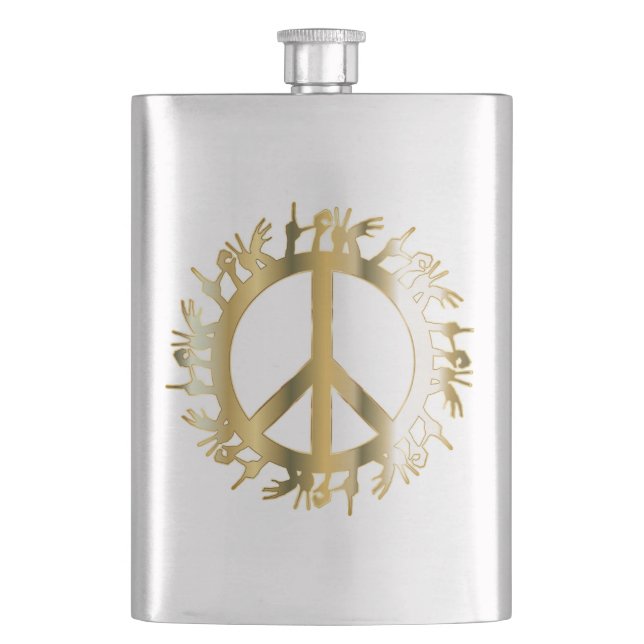 LOVE HANDS PEACE SIGN HIP FLASK (Front)