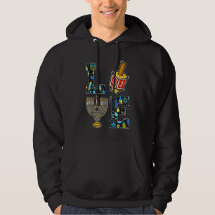 LOVE  Hanukkah Decorations Dreidel Menorah Chanuka Hoodie