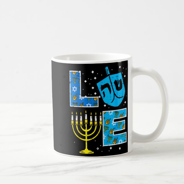 Love Hanukkah Dreidel Menorah Jewish Chanukah Men  Coffee Mug (Right)