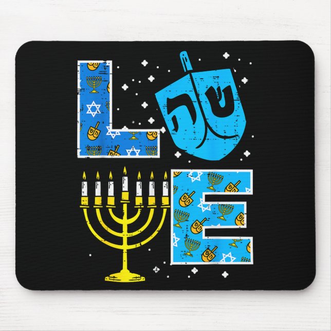 Love Hanukkah Dreidel Menorah Jewish Chanukah Men  Mouse Pad (Front)