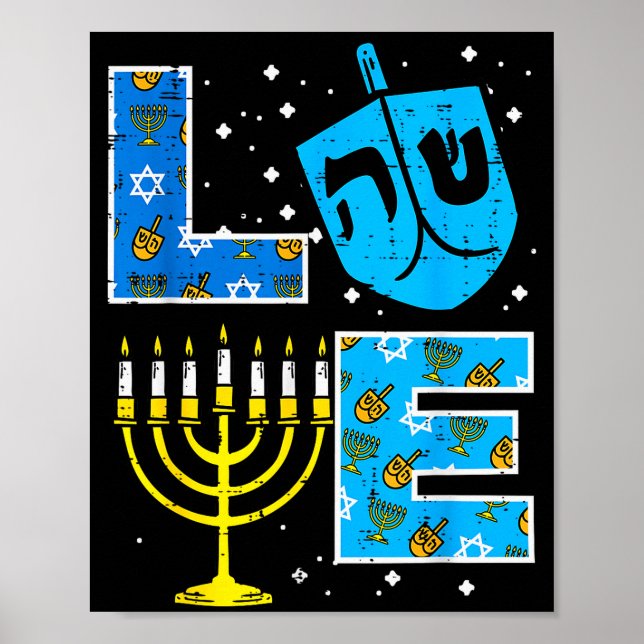 Love Hanukkah Dreidel Menorah Jewish Chanukah Men  Poster (Front)