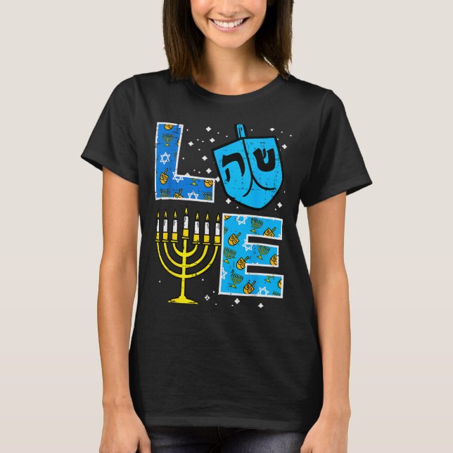 Love Hanukkah Dreidel Menorah Jewish Chanukah Men  T-Shirt (Front)
