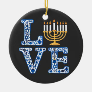 Love Hanukkah Jewish Holiday Menorah Ceramic Ornament