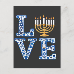 Love Hanukkah Jewish Holiday Menorah Invitation Postcard