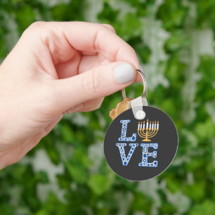 Love Hanukkah Jewish Holiday Menorah Key Ring