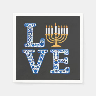 Love Hanukkah Jewish Holiday Menorah Napkin