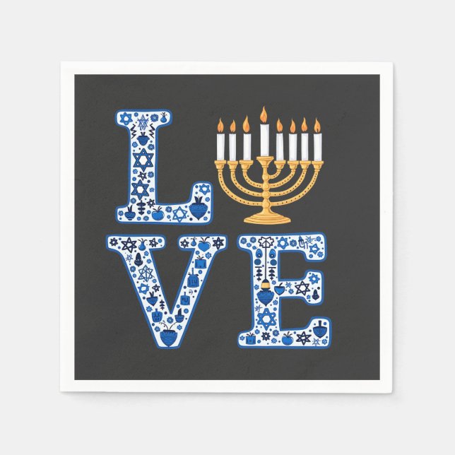 Love Hanukkah Jewish Holiday Menorah  Napkin (Front)