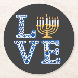 Love Hanukkah Jewish Holiday Menorah Round Paper Coaster