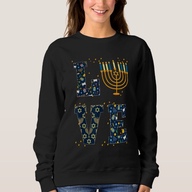 Love Hanukkah Jewish Menorah Pajama Hanukkah Men W Sweatshirt (Front)