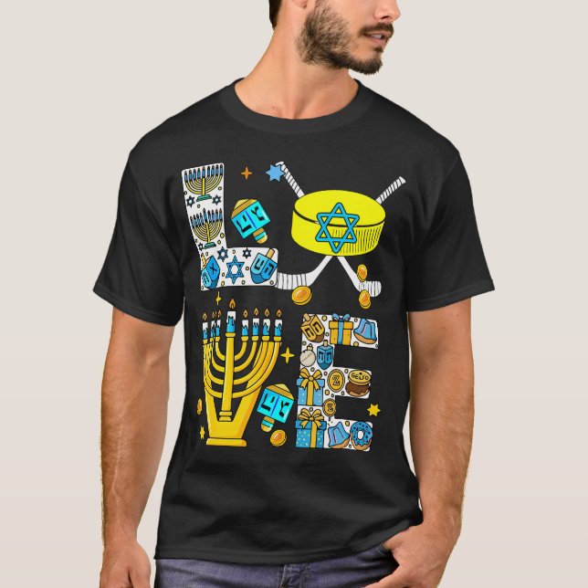 Love Hanukkah Menorah Costume Hockey Lover Player  T-Shirt (Front)