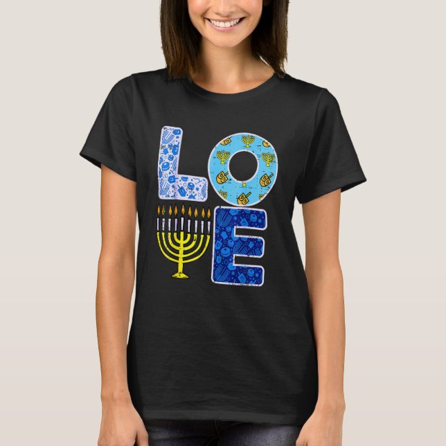 Love Hanukkiah Menorah Jew Hanukkah Chanukah Men W T-Shirt (Front)