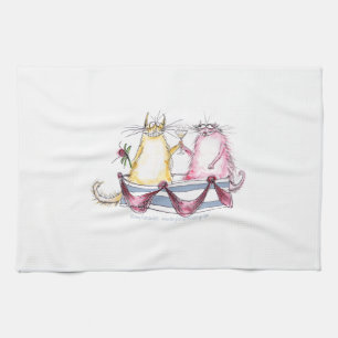 love happy cartoon cat, tony fernandes tea towel